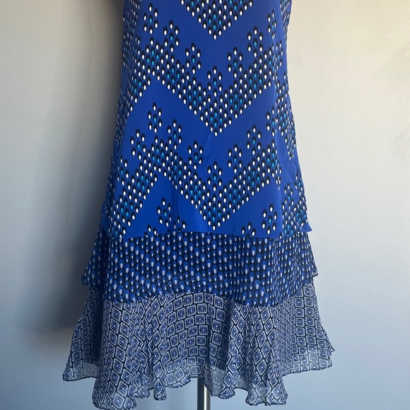 Diane Von Furstenberg Liza Geometric Cocktail Dress Layered Silk Crepe Ruffle - Picture 6 of 15